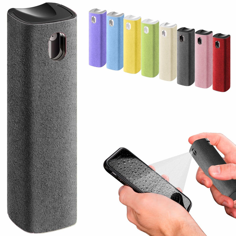 [AUSTRALIA] - Mini Screen Cleaner Spray – Finger Proof Screen Cleaner for Smartphones, iPads, MacBooks, Laptops, Car Screens, Touchscreens – 3 in1 Mist Cleaner, Microfiber Cloth and Protective Cover (Grey) Grey 