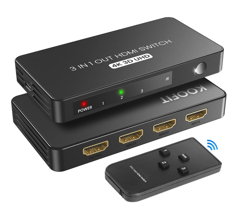 HDMI Switch 3 in 1 Out, 4K HDMI Splitter with Remote Automatic Switch, HDMI Switch Box for PS5, PS4, PS3, Fire Stick, Blu-Ray, DVD, Roku, Laptop, PC, Apple TV