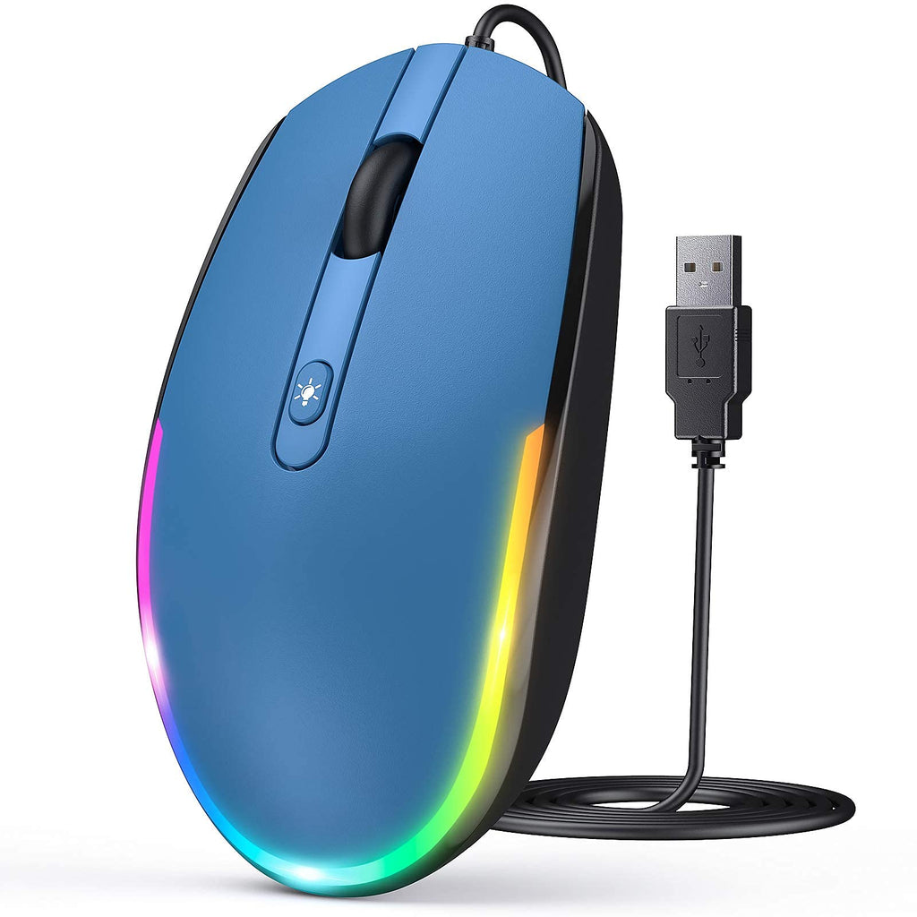 seenda Wired Mouse - USB Computer Mouse Wired with RGB Backlit Optical LED Mouse with Attached USB Cord for Laptops Notebooks Chromebook - Blue & Black