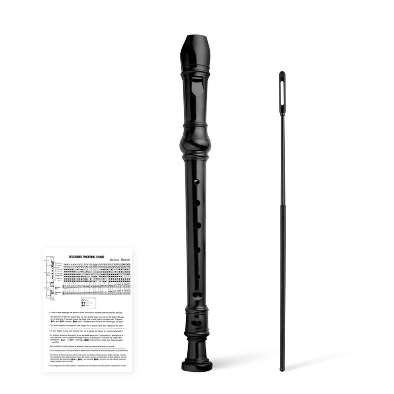 8-Hole Soprano Descant Recorder German Style Kids Music Flute with Cleaning Rod & Case Bag for School Student Home Entertainment - Black