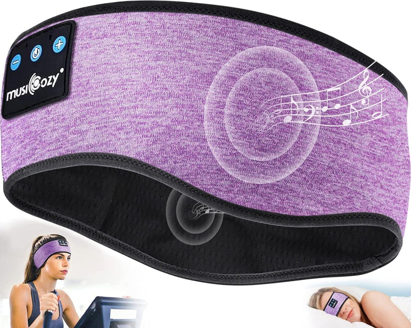 Lullaband Bluetooth Headband Headphones, Sleep Headphones for Side Sleepers, Sleeping Headphones Comfortable Headband with Thin Speaker Microphone Handsfree Unique Gift Ideas for Women Men Bright Purple