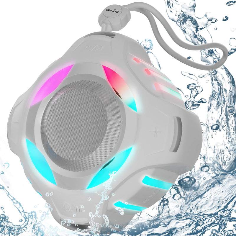 Shower Bluetooth Speaker, Portable IPX7 Waterproof Speaker with Multiple Light, Floating, Wireless Speaker with Punchy Bass and Loud HD Sound 2000mAh for Travel Beach Shower, Gift for Men, Women Space Gray