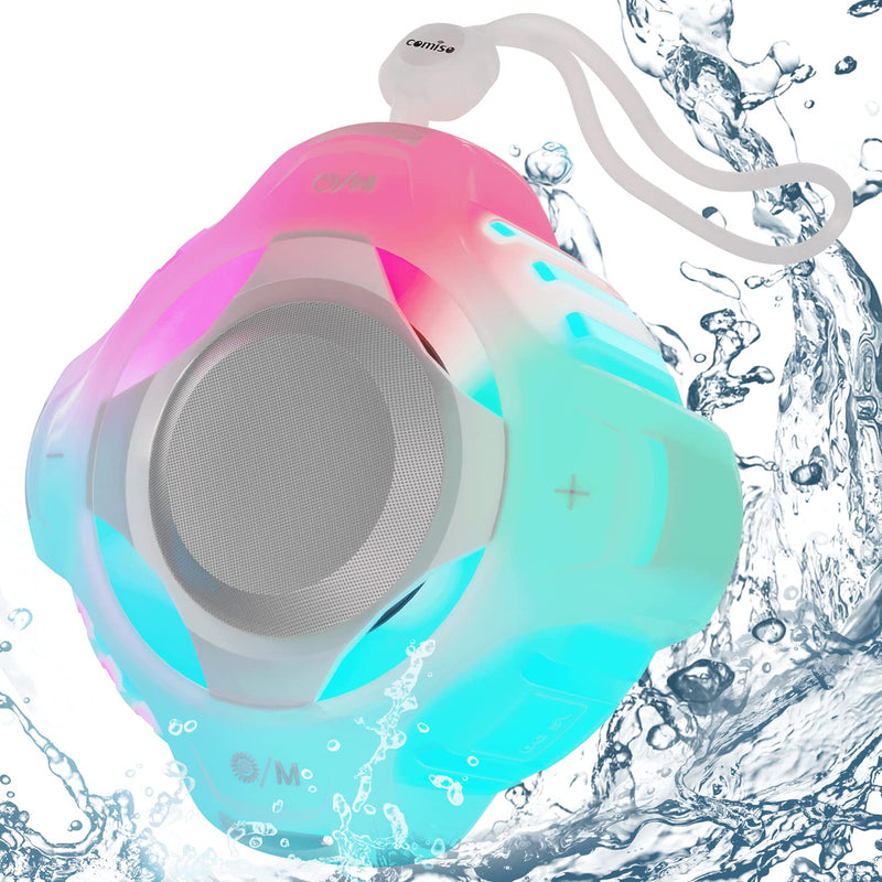 comiso Shower Bluetooth Speaker, Waterproof Bluetooth Speakers IPX7, Floating Portable Wireless Speaker with LED Light, Loud HD Sound and Bass for Travel Beach Shower, Ideal Gifts for Men and Women Crystal