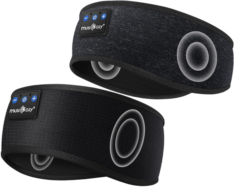 MUSICOZY Sleep Headphones Bluetooth Headband, Sleep Mask with Bluetooth Headphones, Sports Sleeping Headband Earbuds with Ultra-Thin HD Stereo Speakers for Travel Workout, 2 Packs