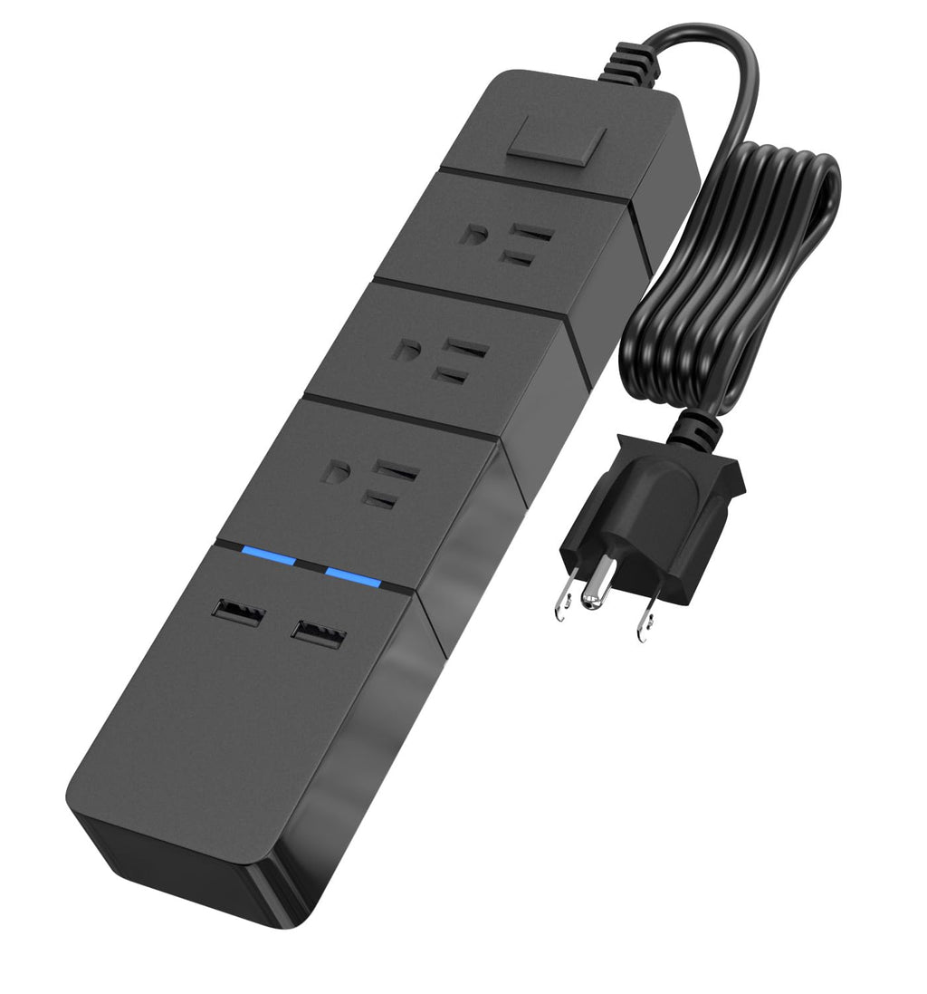 6 Ft Power Strip Surge Protector with 3 Widely Spaced Outlets and 2 USB Ports, 1875W/15A, 1000 Joules, Overload Surge Protection for Home Office Dorm, Built-in Child Safety Outlet Covers, ETL Listed black 3+2usb
