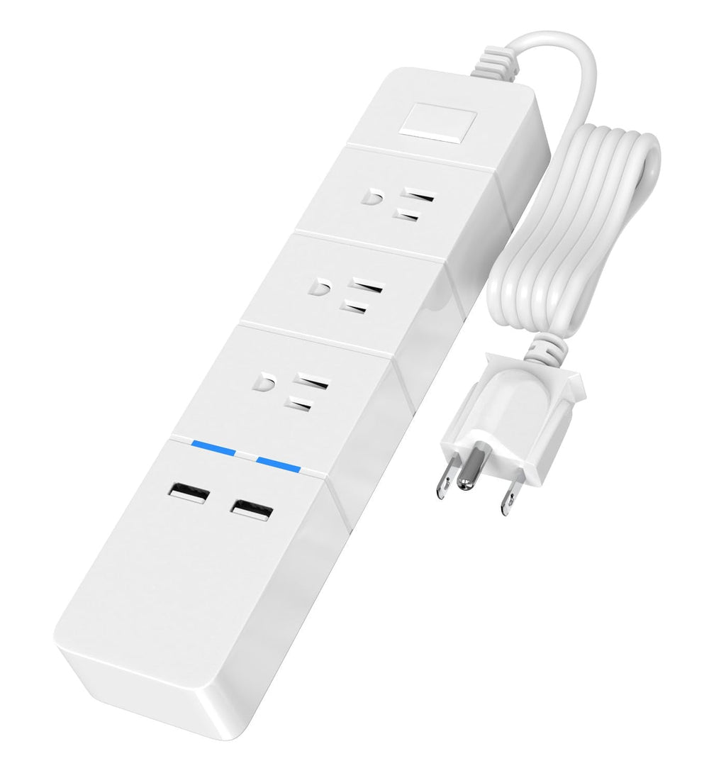 6 Ft Power Strip Surge Protector with 3 Widely Spaced Outlets and 2 USB Ports, 1875W/15A, 1000 Joules, Overload Surge Protection for Home Office Dorm, Built-in Child Safety Outlet Covers, ETL Listed white 3+2usb