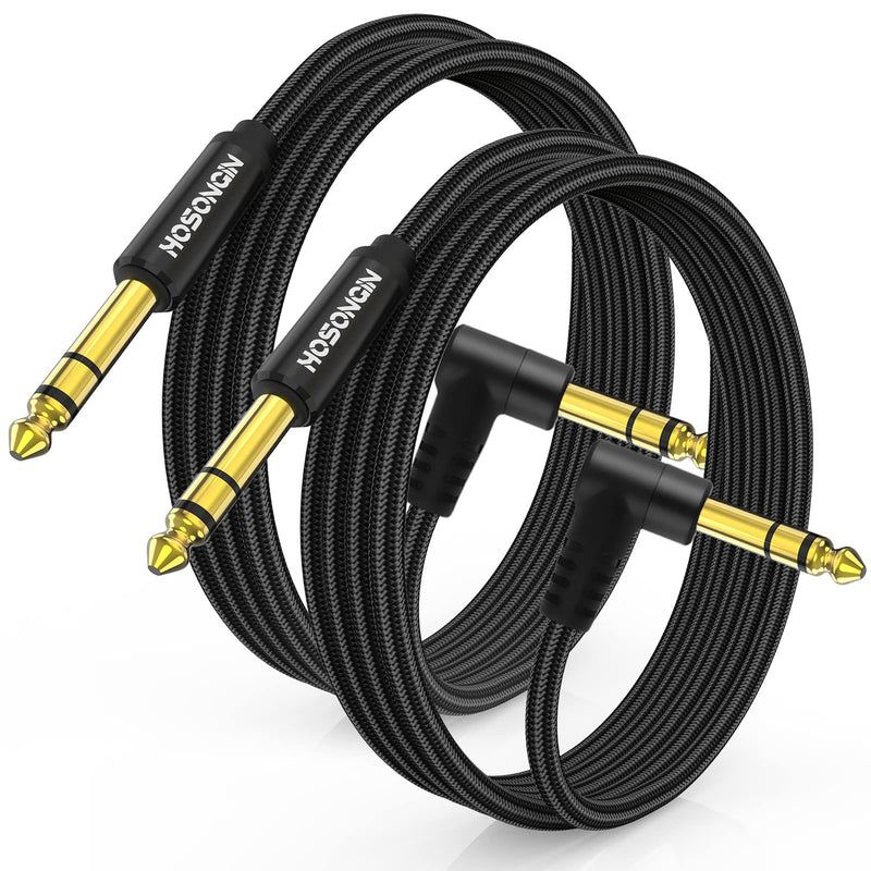 HOSONGIN 1/4 Inch TRS Instrument Cable 3.3 feet 2-Pack, Straight-to-Right Angle 6.35mm Male Stereo Audio Cord, Balanced Interconnect Line for Electric Guitar, Bass, Keyboard, Mixer, Amplifier, Speaker 1/4" TRS Stereo Cable