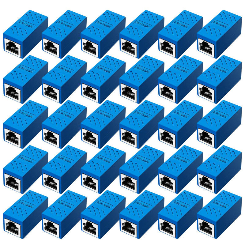 ZUZONG 30 PCS RJ45 Coupler, Ethernet Extender Connector in Line Coupler for Cat8/Cat7/Cat6/Cat5e/Cat5 Ethernet Cable Extender Adapter Female to Female (Blue)