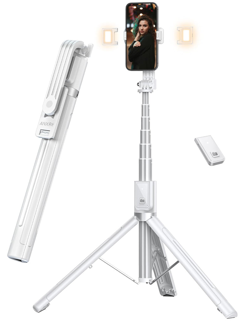 [AUSTRALIA] - 60" Phone Tripod & Selfie Stick with Light, [All in 1] Travel Phone Tripod Selfie Stick Tripod with Remote for Cell Phone Compatible with 4''-7'' iPhone Android Phone Tripod Stand for Vlogging White 