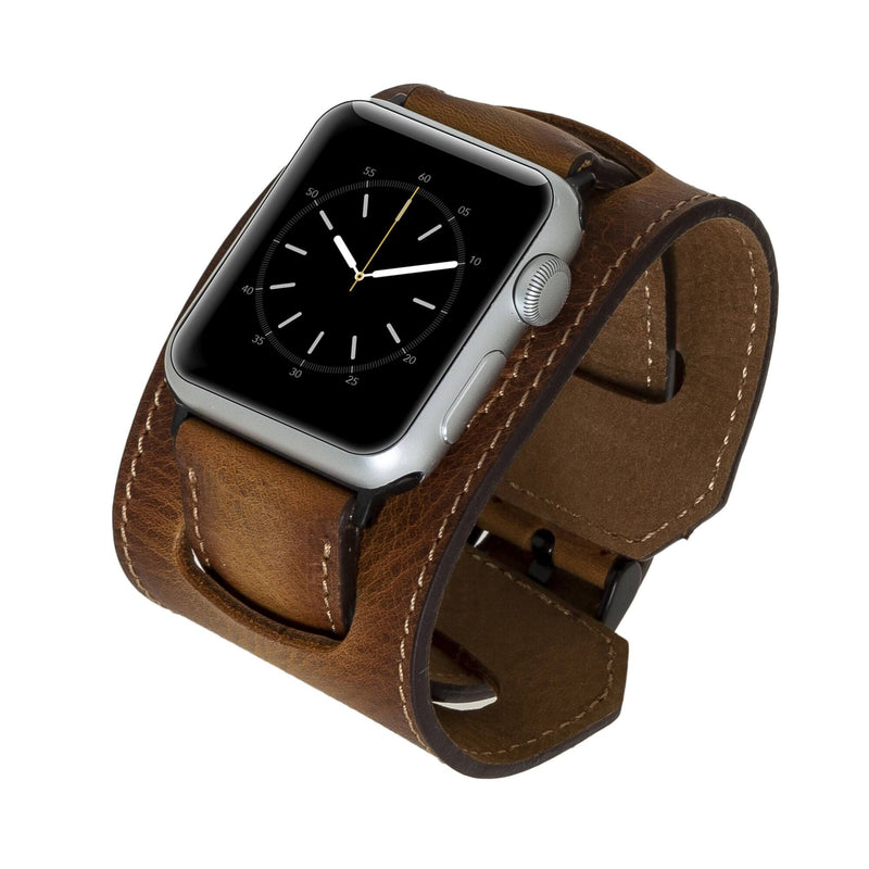Venito Ancona Cuff Leather Band for Apple Watch 49/45/44/42mm, Replacement Strap for iWatch Ultra 3/2/1, SE 3/2/1, Series 11 10 9 8 7 6 5 4 3 2 1, (Antique Brown w/Black Connector&Clasp)