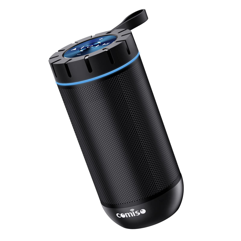 comiso X26 Bluetooth Speaker, IPX5 Waterproof Speakers 360° HD Surround Sound with Punchy Bass, Wireless Dual Pairing, 18H Playtime, Portable Speaker for Shower, Home, Outdoor, Camping, Beach - Black