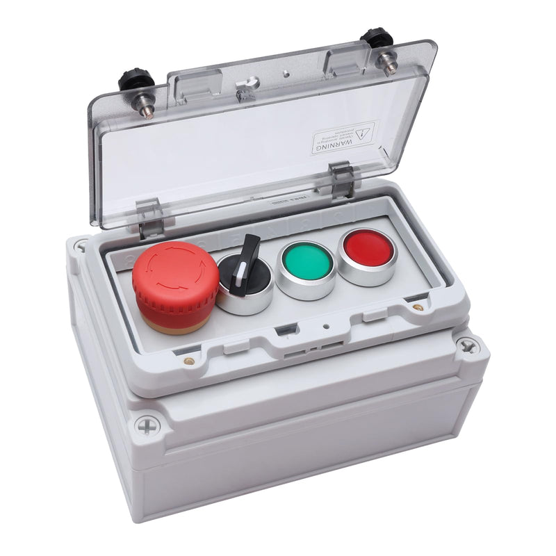 APIELE IP67 Outdoor Waterproof Box Emergency Stop Switch, Red/Green Instantaneous Switch with Protective Cover Anti-Misoperation G/R Instantaneous Switch/EMG Stop Switch/Selector Switch+Box