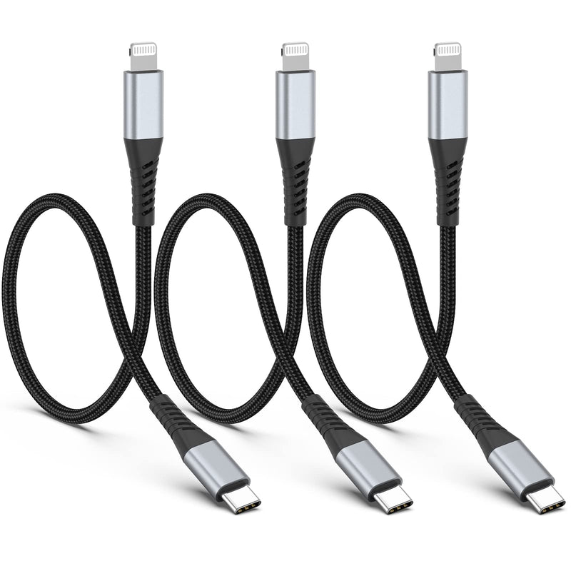 Short USB C to Lightning Cable 1FT, 3Pack Braided USB Tpye C to iPhone Cord PD Fast Charging 1 Foot USBC to Lightning Cable for Apple iPhone 14 13 12 11 Pro Max Mini 10 8 7 Plus XR XS SE iPad Air Mini USB-C to Lightning