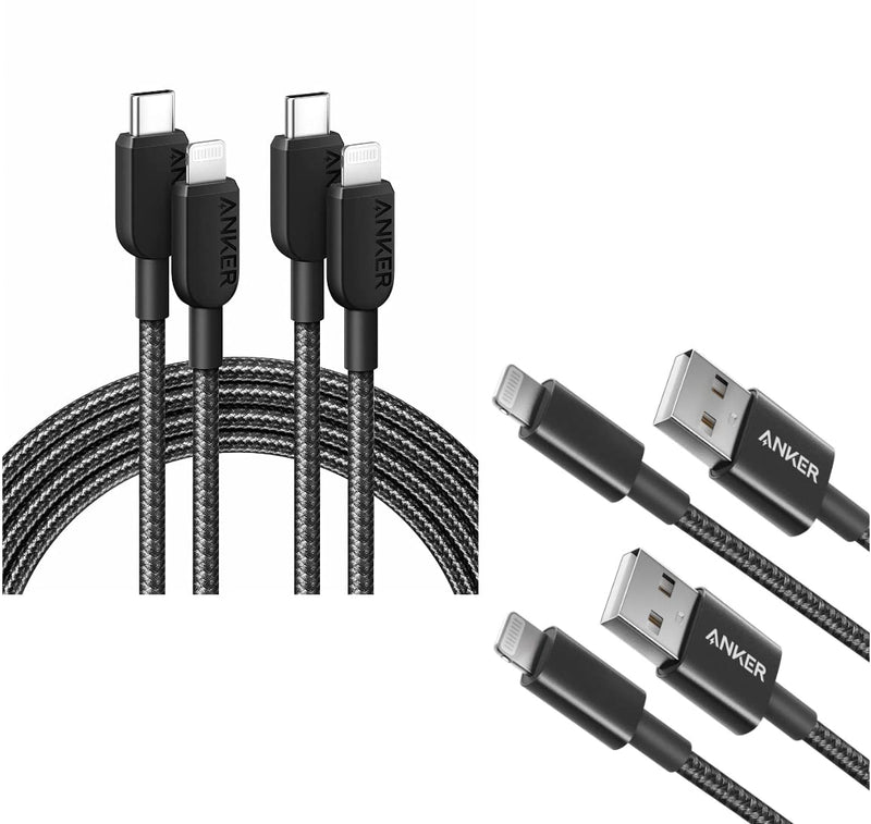 Anker 6 ft Premium Double-Braided Nylon Lightning Cable USB C to Lightning Cable, 310 USB-C to Lightning Braided Cable(2pack, 6ft, Black)
