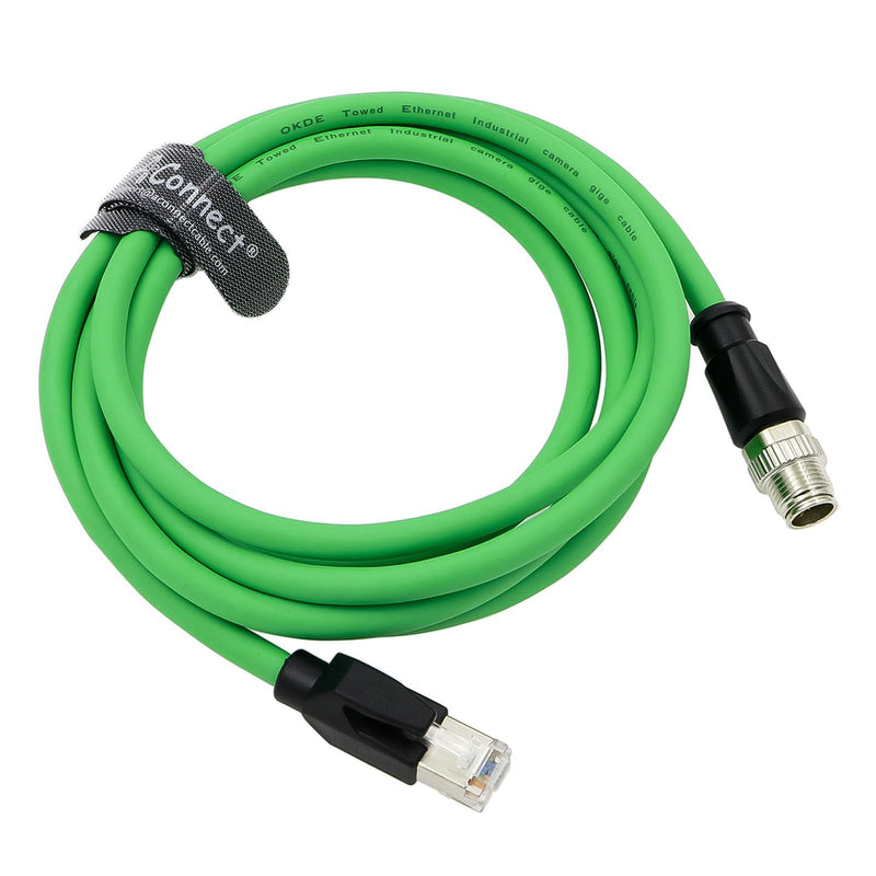 M12-X-Code Ethernet-Cable for Cognex in Sight Industrial Camera M12 8 Pin Male X Code to RJ45 Shielded Cat6ae Ethernet Cable 3M (Green)