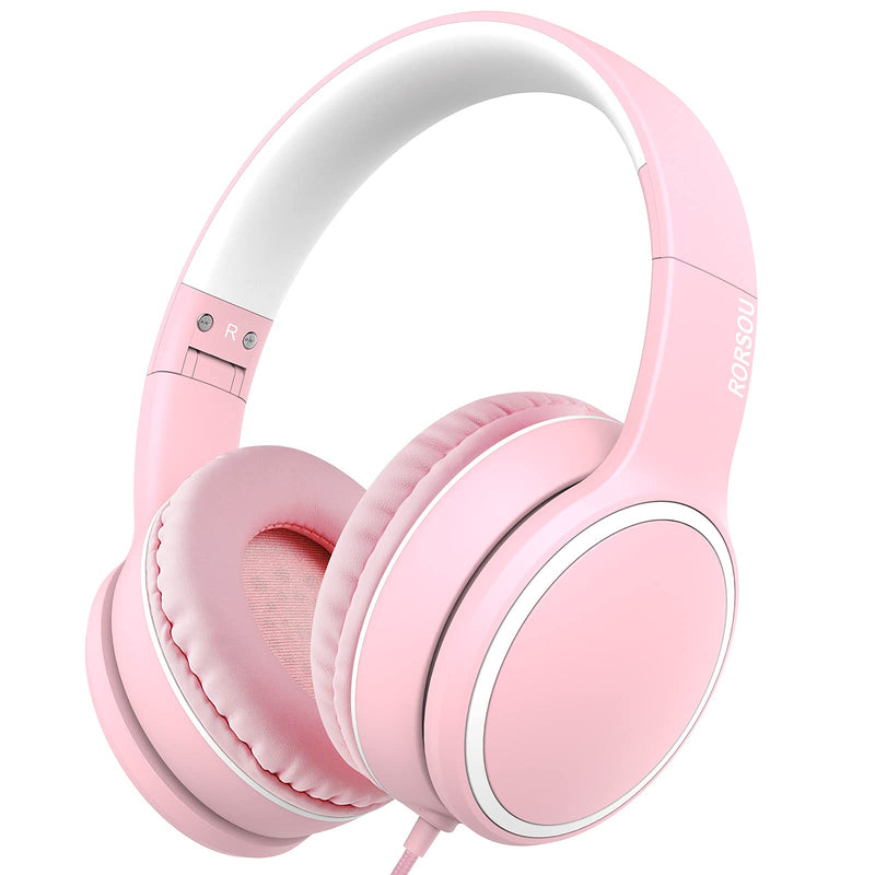 RORSOU B10 Bluetooth Headphones Over Ear, Lightweight Folding Stereo Bass Wireless and Wired Headset with Mic, 50H Playtime, Volume Control, Bluetooth 5.3 Headphones for iPad/Travel/Tablet/PC (Pink) Pink