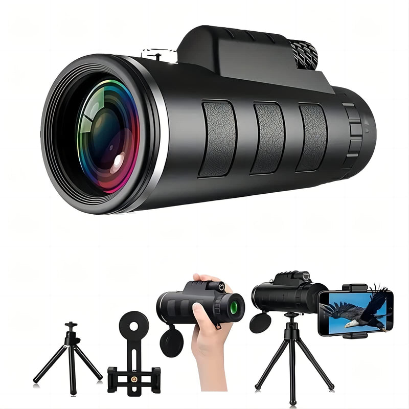 Monocular for Adults High Powered,with Smartphone Adapter & a Tripod Handheld Monocular Telescope,Night Vision Zoom Monocular for Hunting, Star Gazing Star-Scope, Black