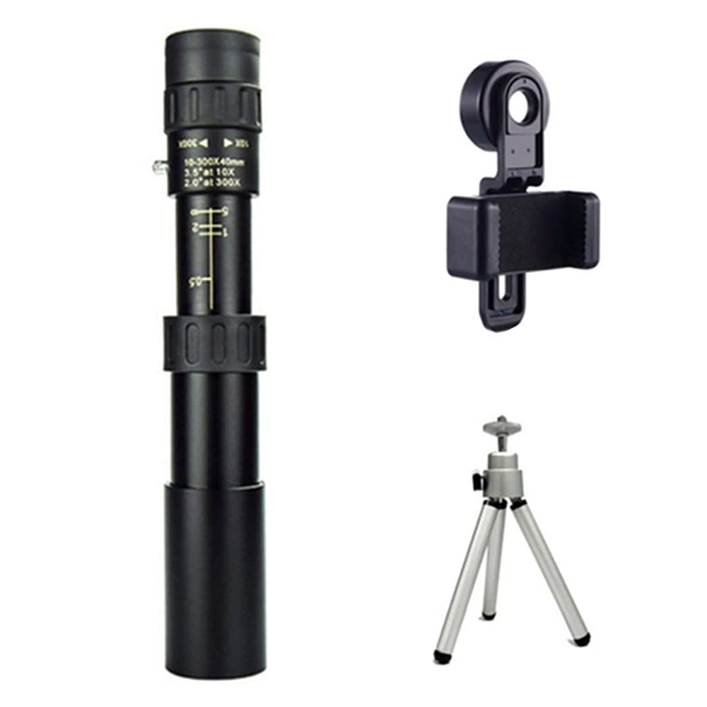 Andy's Orchids 10-300x40 HD Zoom Metal Monocular, Portable Handheld Telescope, Professional Powerful Binoculars with Tripod&Phone Holder for Camping Travel