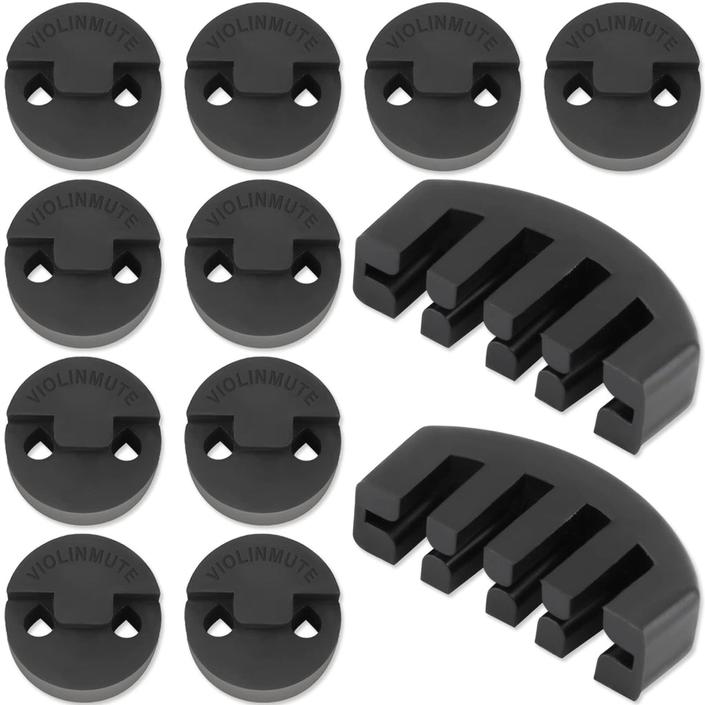 Rubber Violin Practice Mute Set, 10 Pack Round Tourte Style Mute for Violin and Small Viola & 2 Pack Claw Style 4/4 Violin Practice Mute,Ultra Practice Silencer(Black) Full Size Violin Mute Set1