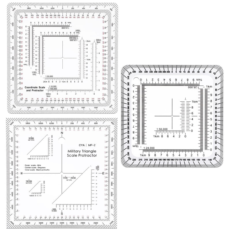 3 Pcs Military Protractor UTM MGRS Coordinate Scale Improved Version Military Land Navigation Topographical Map Scale Topographical Military Style Accurately Cut for Land Navigation Tools