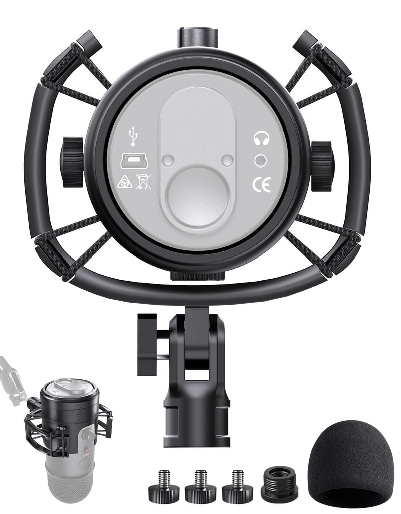Custom Blue Yeti Shock Mount with Pop Filter - Elastic Suspension Design Reduces Vibration Noise, Shock Mount 100% Fits Blue Yeti, Matches Mic Boom Arm, with 3/8" to 5/8" Screw Adapter