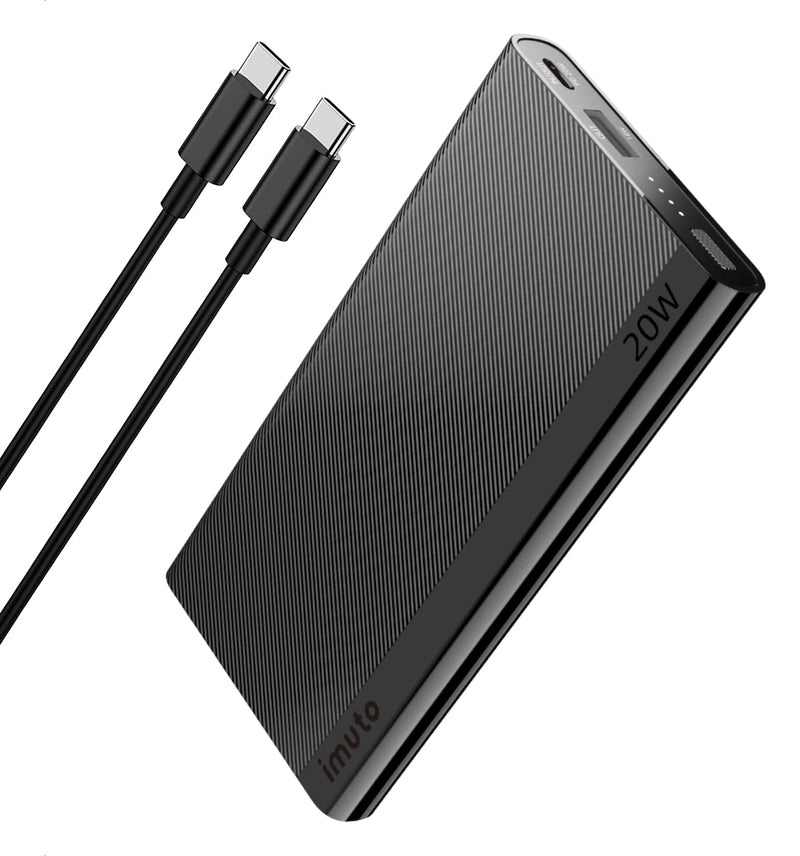 imuto 20W Slim Portable Charger, USB C Power Bank Fast Charging,Dual Input Type C Phone Battery Pack with LED Indicator Compatible with Samsung Galaxy,Phone,iPad,etc.… black