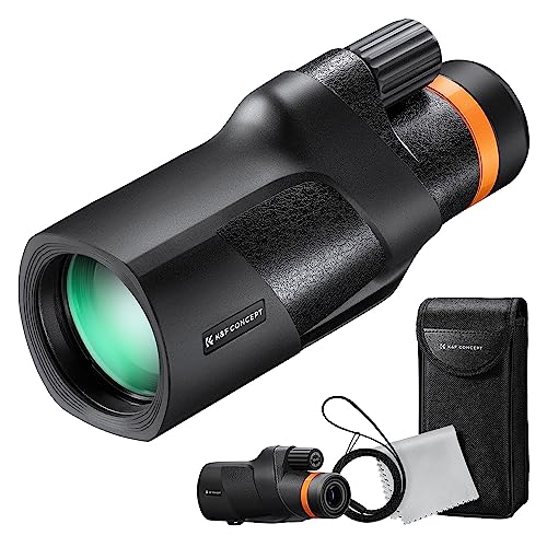 K&F Concept® 12X50 Monocular Telescope with Cleaning Cloth, FMC Lens & BAK4 Prism Telescopes for Adults, Sky Captain HD Monocular for Bird Watching Hunting Hiking Camping Travelling 12*50-Black