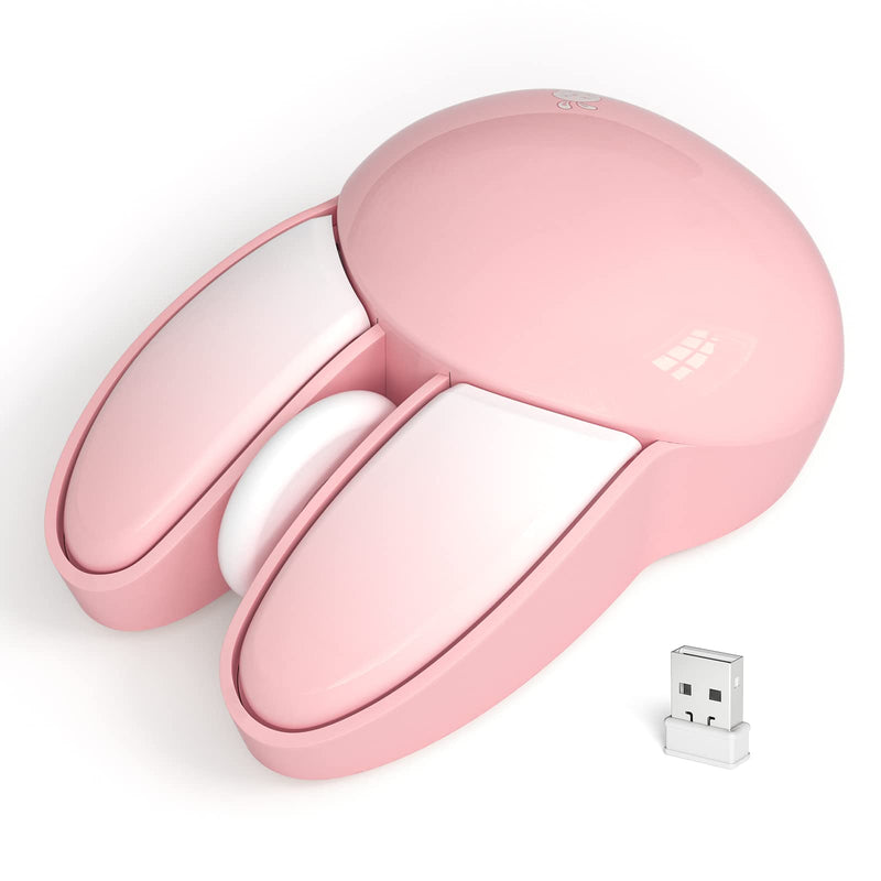 Wireless Silent Mouse, Cute Rabbit Designs, 2.4 GHz with USB Mini Receiver, Opatical Mouse Wireless for Laptop, PC, Computer, Chromebook, Notebook Pink