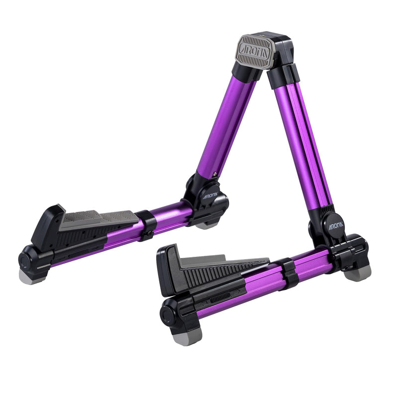 ENO MUSIC Alumium Alloy A-Frame Universal Folding Acoustic Guitar Stand for Electric Bass Guitars, Purple