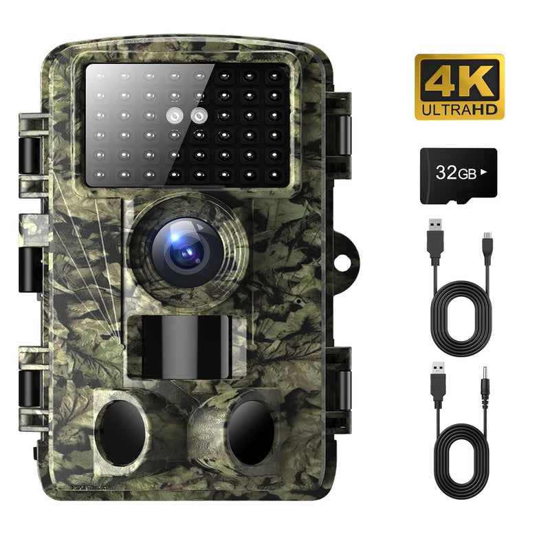 [AUSTRALIA] - Trail Camera - 4K 48MP Game Camera with Night Vision, 0.05s Trigger Motion Activated Hunting Camera, IP66 Waterproof, 130 Wide-Angle with 46pcs No Glow Infrared Leds for Outdoor Wildlife Green 
