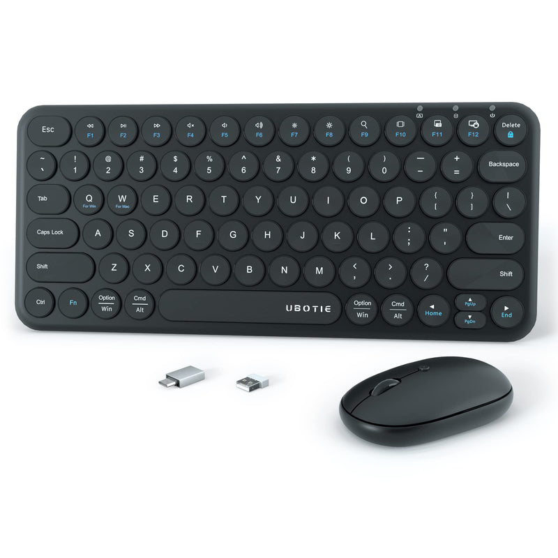 Mini Computer Wireless Keyboard and Mouse Combo, UBOTIE Colorful Compact Silent Linear Switch Round Keycaps TKL Keyboards with Optical Mouse for Travel Business(Black) Black