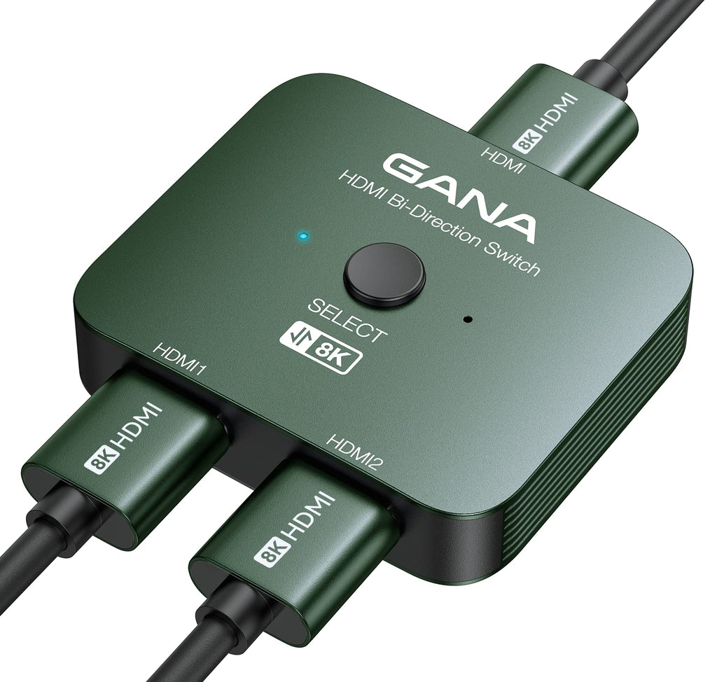 GANA HDMI 2.1 Switch, 8K HDMI Switcher Splitter 2 in 1 Out, Supports 4K@120Hz,8K@60Hz, 48Gbps Aluminum Bi-Directional Ultra HD HDMI Hub Compatible with PS5/4,Xbox,Roku,Apple TV,Fire Stick Green