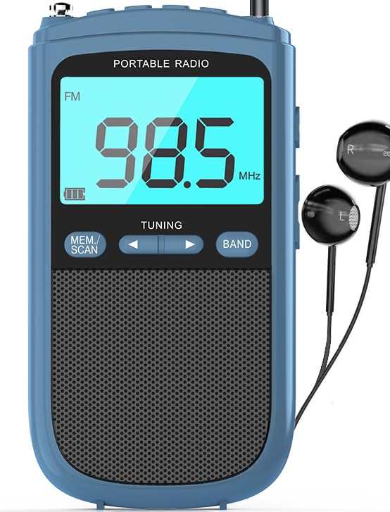 Portable Radio AM/FM with Speaker,Mini Transistor Pocket Radio with LCD Display, Digital Radio Stereo Earphone,Walkman Radio with 900mAh Rechargeable Battery,Best Reception Radio for Walking(Blue)