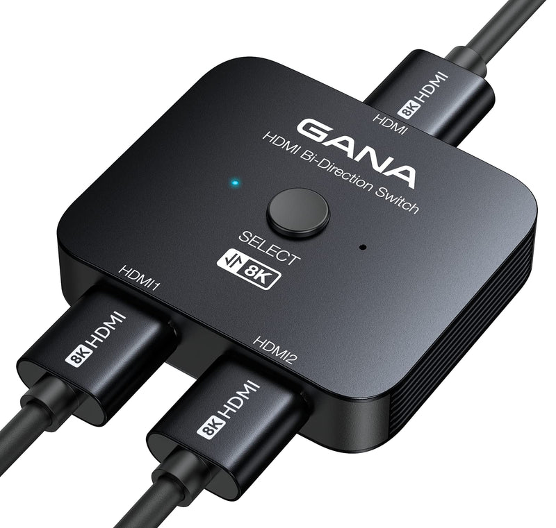 GANA HDMI 2.1 Switch, 8K HDMI Switcher Splitter 2 in 1 Out, Supports 4K@120Hz,8K@60Hz, 48Gbps Aluminum Bi-Directional Ultra HD HDMI Hub Compatible with PS5/4,Xbox,Roku,Apple TV,Fire Stick Black