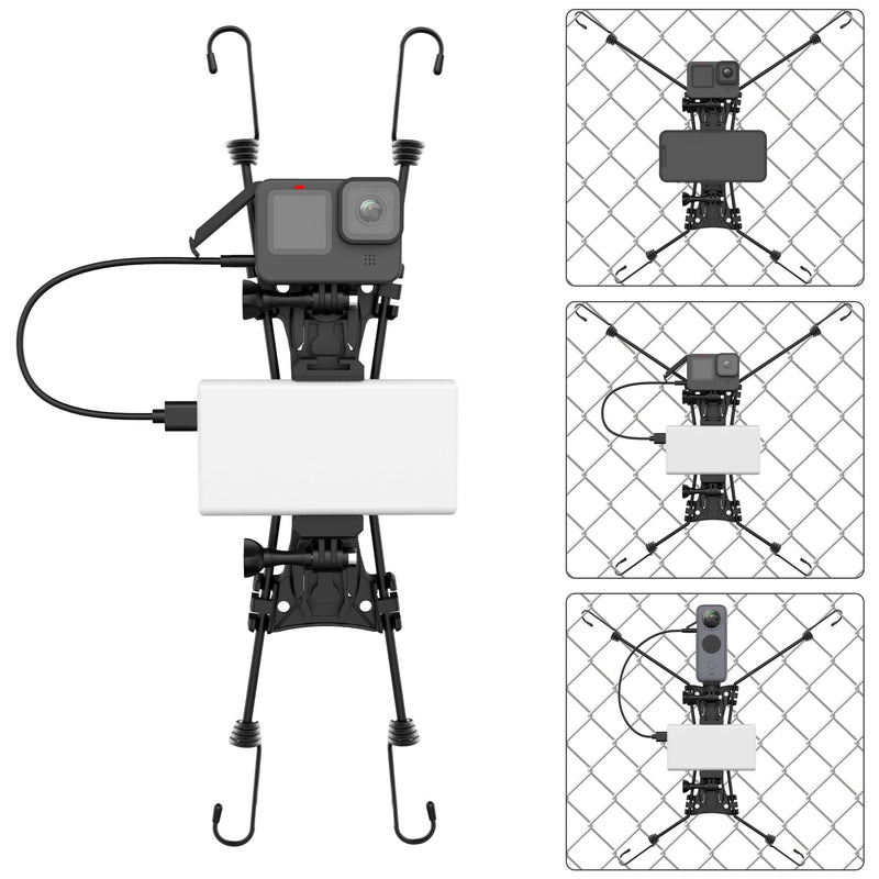 Upgraded Baseball Fence Mount with Battery Holder - Baseball Cell Phone Fence Mount for iPhone, Gopro, Mevo Start, Insta360 for Softball, Tennis, Football, Supports Charging While Recording