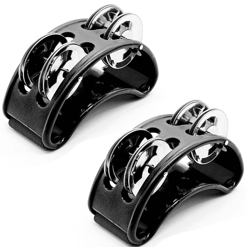 [AUSTRALIA] - 2 Pack Foot Tambourine Percussion, Black Foot Shaker Instrument with Metal Jingle Bell, Rhythm Instrument for Adults 2 Pack 