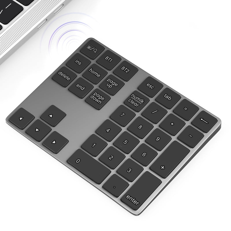 Foloda Bluetooth Number Pad: Wireless BT Numeric Keypad, Multi-Devices Rechargeable USB C Numpad, 34 Keys Financial Accounting Extensions Data Entry Keyboard for Laptop, PC, iMac, MacBook, Notebook