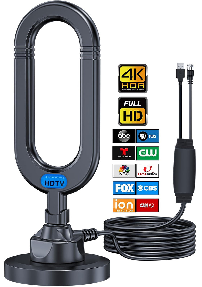WUMINGLU TV Antenna for Smart TV Indoor 2024 Newest Clear 4K Digital Antenna HD TV Up to 380 Miles Long Range Local Channels Indoor Outdoor Amplifier Signal Booster Cable Easy Setup Black
