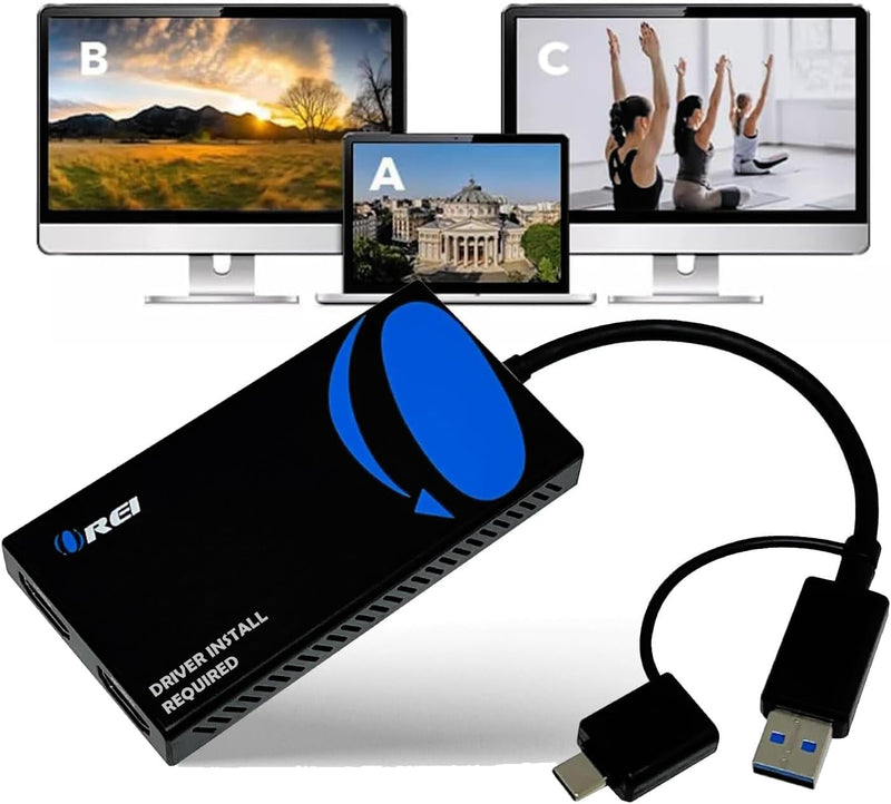 OREI SplitExtend HDMI Splitter Extended Display for Dual Monitor - 4K@30Hz | HDMI Splitter for Dual Monitors USB-A & USB-C to 2 HDMI Displays – 4K@30Hz + 1080p Output – Compatible with Windows & Mac 1x2 SplitExtend