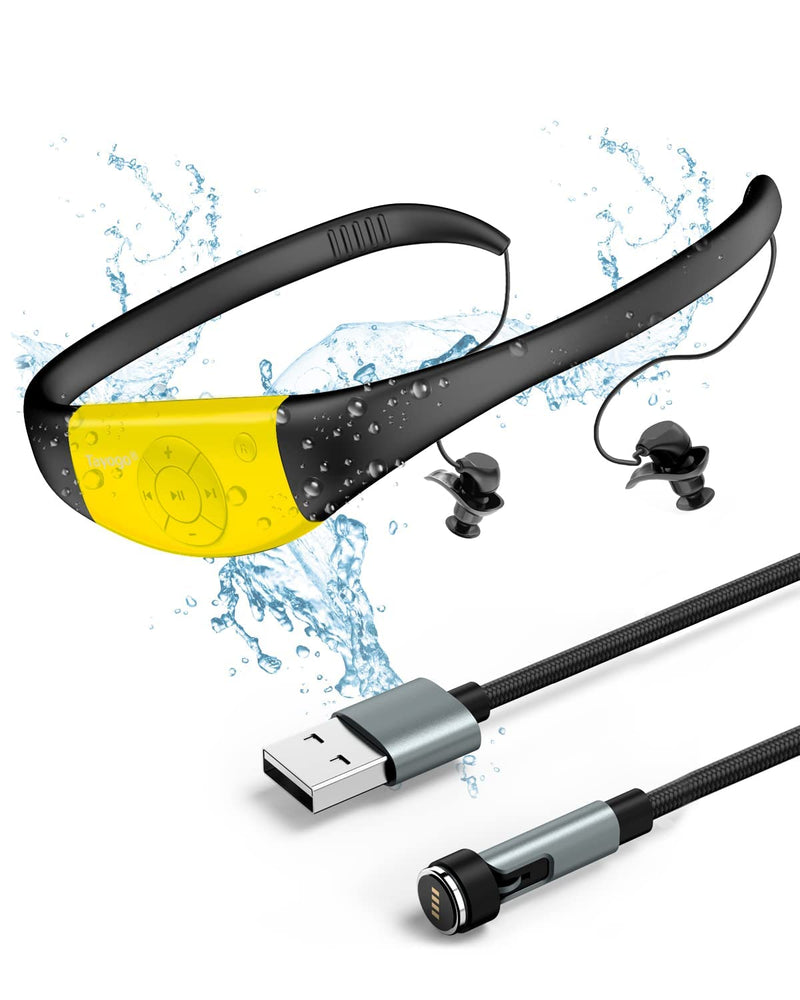 [AUSTRALIA] - Tayogo Waterproof Mp3 Player for Swimming, IPX8 8GB Swimming Headphones, Silicone Coated Waterproof Music Player, 20H Playing Time, Underwater Mp3 Headset Perfect for Surfing(2nd Generation) - Yellow Yellow（2nd Generation） 