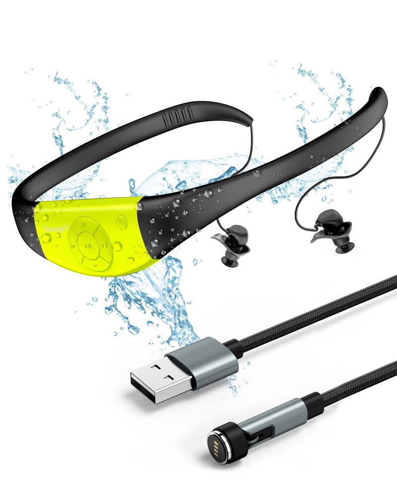 Tayogo Waterproof Mp3 Player for Swimming, IPX8 8GB Swimming Headphones, Silicone Coated Waterproof Music Player, 20H Playing Time, Underwater Mp3 Headset Perfect for Surfing(2nd Generation) - Green Green（2nd Generation）