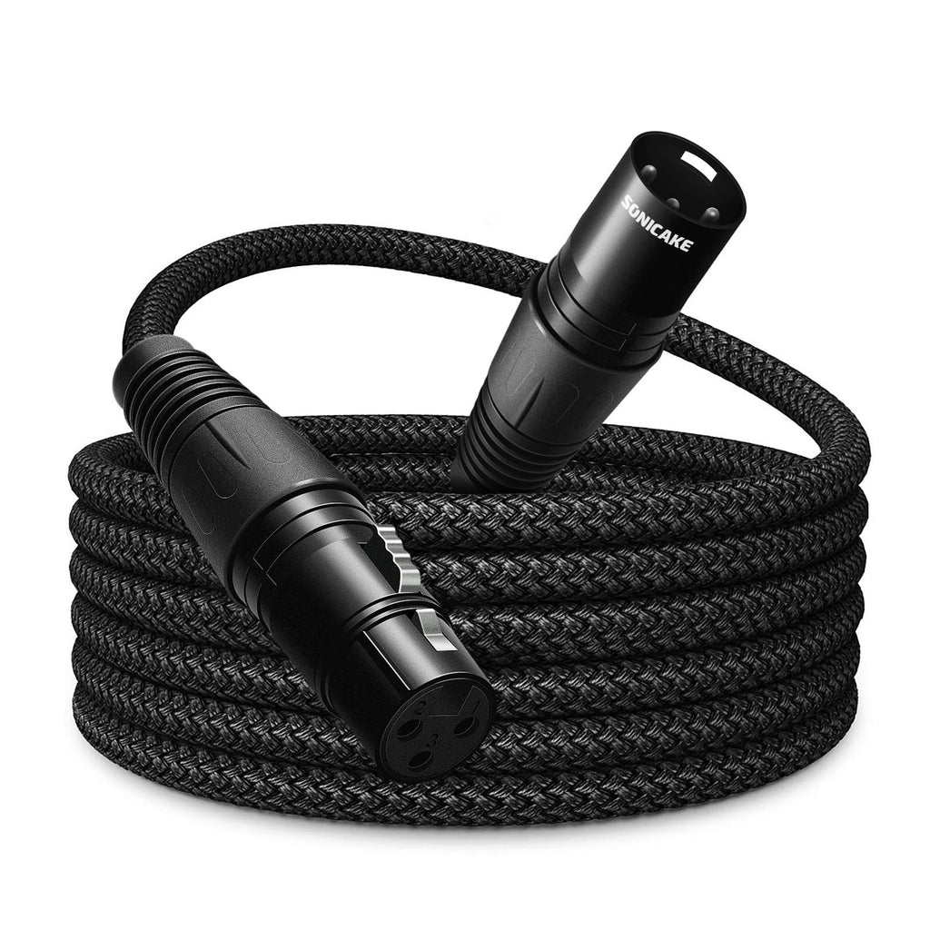 SONICAKE XLR Microphone Cable Male to Female 3 Pin Nylon Braided for Studio Recording and Live Production 6 Feet/2M, Black
