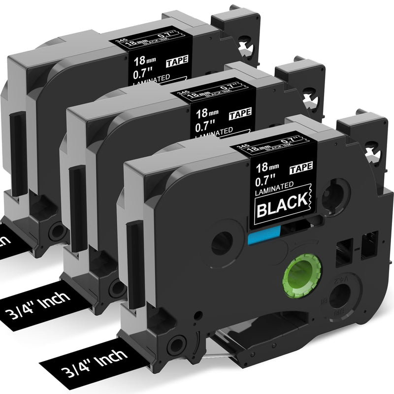 18mm White on Black Label Tape Replacement for Brother TZe-345 TZe345 Tz Tape 18mm 0.7 Laminated Black 3/4" Compatible with Brother P Touch TZe Black Tape 18mm for PTD400 PTD410 PTD600, 3-Pack 18mm (3/4")