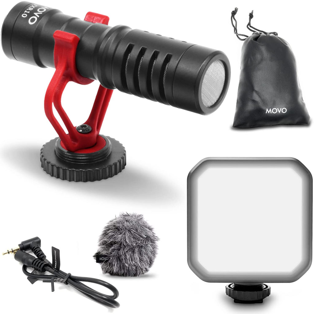 Movo Content Creator Video Kit with VXR10 Shotgun Condenser Video Microphone and Mini LED Video Light - Compact Mic and Light for Cameras and Smartphone Video