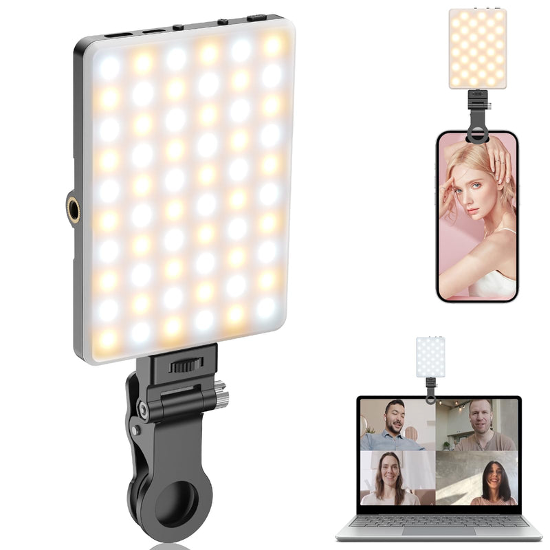 [AUSTRALIA] - TONEOF Portable Selfie Light,Rechargable 60 LED Phone Light with Clip & Double 1/4" Screw Hole,2500k-9000K Dimmable Camera Light for iPhone,Android,Laptop,Tablet,Selfie/Video Conference 
