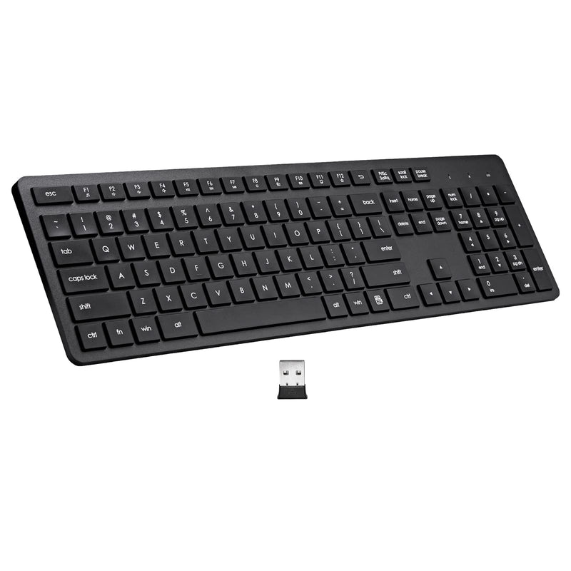 Harburfine Wireless Keyboard, 2.4G USB External Silent Cordless Keyboard for Windows Chrome Laptop Computer PC Desktop Notebook Chromebook, 106 Keys Full Size with Number Pad (Black) Black