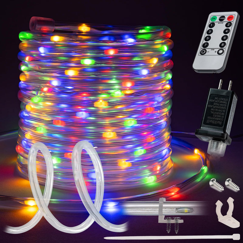 WYZworks 20ft Colorful LED Outside Rope Light - 8 Modes, Waterproof Permanent Outdoor Accent Lighting w/Remote, Flexible Clear Tube, ETL Certified, Exterior Christmas Patio Palm Tree Yard Ambient