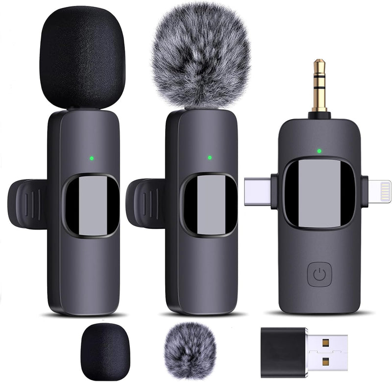 [AUSTRALIA] - HMKCH Wireless Lavalier Microphone for iPhone - Android Phone/Camera/Computer/Laptop, Professional Dual Lapel Mic with Lightning/USB-C/3.5mm/USB Plug for Video Recording, Vlog, YouTube, TikTok 