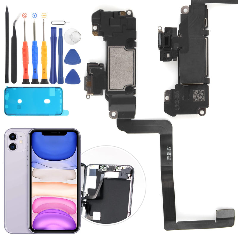 YWLRONG Earpiece Speaker for iPhone 11 Ear Speaker Replacement for iPhone 11 Speaker Replacement Light Proximity Sensor Flex Cable Earphone Speaker Assembly with Repair Tools Black-11
