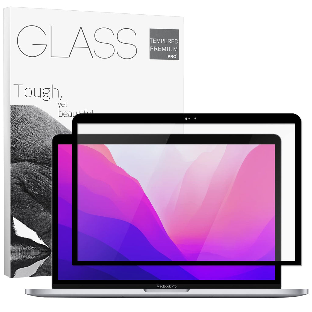 YongMai Removable Tempered Glass Screen Protector for Macbook Pro 13 inch (M1/M2 2016-2022) / Macbook Air 13 inch (M1 2018-2021), [GlasTR Slim] Bubble Free 9H Macbook Pro 13.3" M2 2022 Screen Film Tempered Glass (Black Edge) for MacBook Pro 13.3" M2 2022